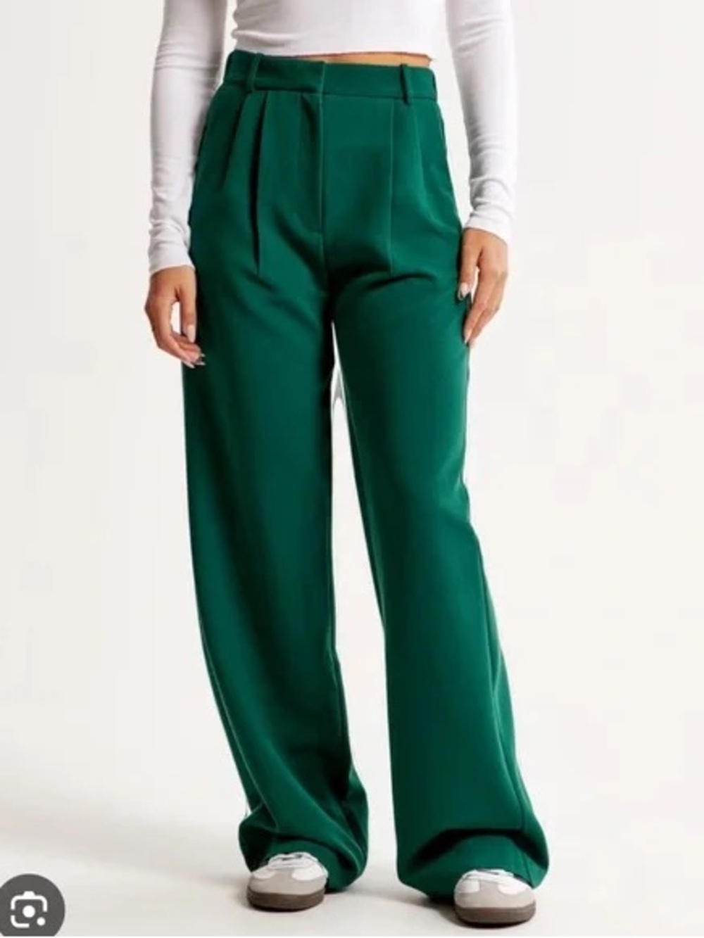 Abercrombie & Fitch CURVE LOVE SLOANE Green High-Rise Wide-Leg Pants